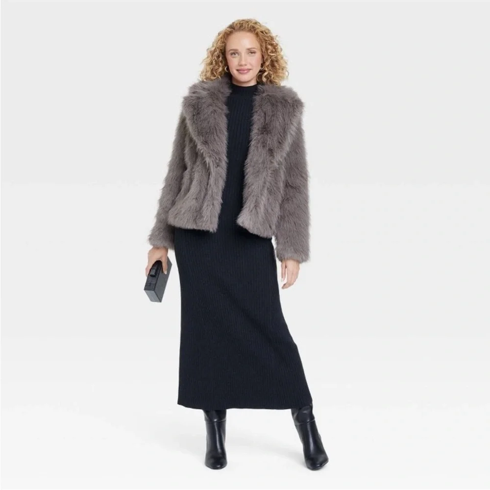 A new day Women’s Faux Fur Gray Jacket Size XS NWOT